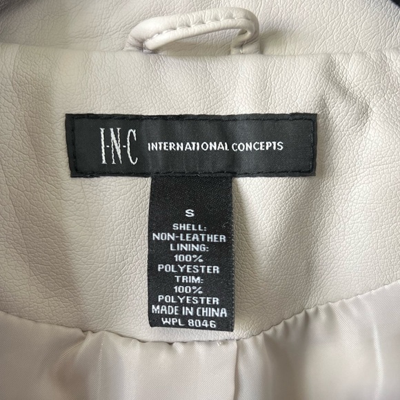 Greige (grey/beige) color leather jacket with white embroidered flowers - Picture 2 of 4